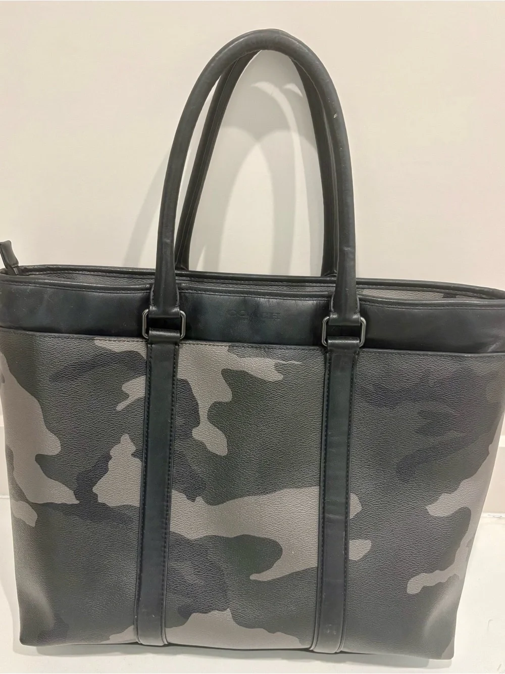 Coach Metropolitan Gray Black Camo Leather Tote Laptop Business Bag